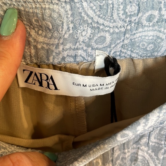 ZARA women’s crinkle accordion pleat semi sheer wide pull on pants with shorts M - Picture 5 of 10